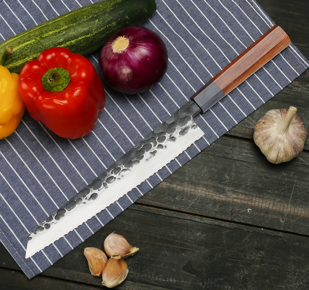 3 Layers steel 9Cr18mov clade steel 9.5inch bread knife sells top grade military grade ebony handle bread cake knife