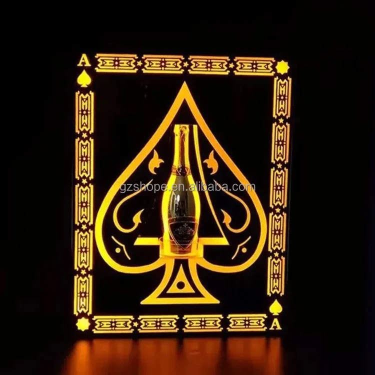 SHP Custom Ace Of Spades LED Bottle Presenter Acrylic Glorifier VIP Display Champagne Light Stand Rack For Night Club Bar