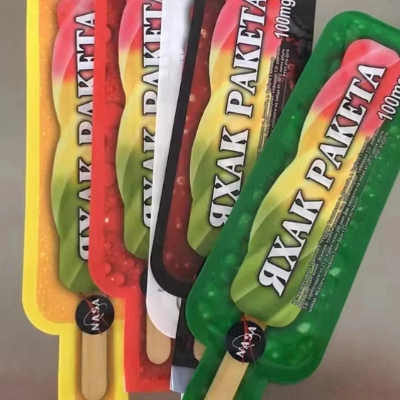 OEM Made Printed Orange Juice ice Lolly Pop Plastic Soft Tube Bag Shape Sealed Injected Laminated Plastic Drink Beverage Pouch