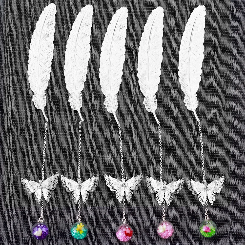 High Quality Brass Feather Bookmark Metal 3D Butterfly Leaf Bookmarks as Graduation Souvenir  In Gift Box