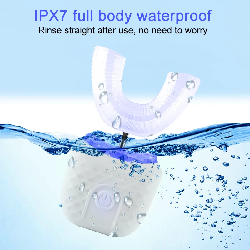 U Shaped Electric Toothbrush Teeth Whitening Dental Device 360 Degrees Ultrasonic Silicone Automatic Electric Toothbrush IPX7