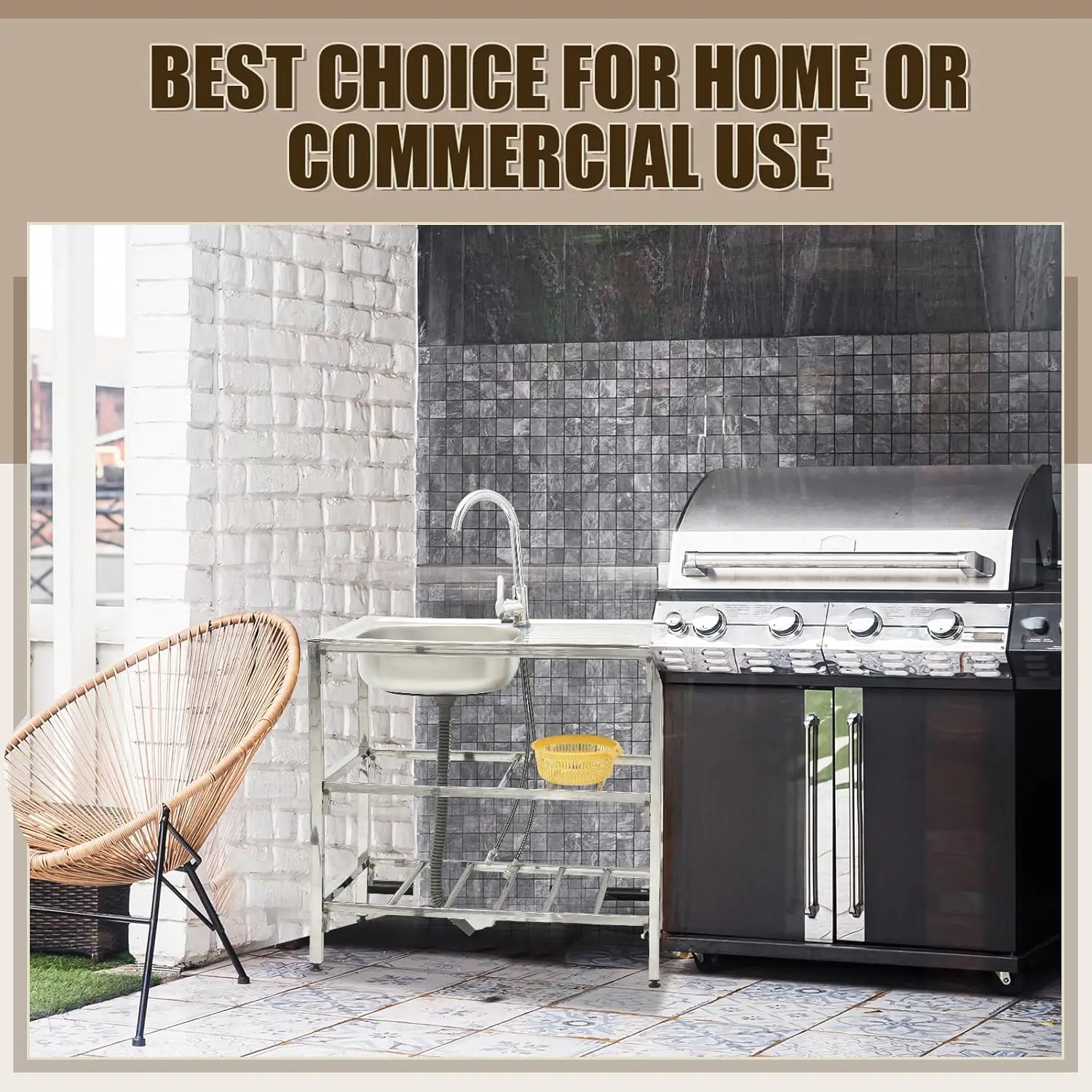 Tandefio Stylish Single Bowl Stainless Steel Freestanding Outdoor Kitchen Utility Sink Set Commercial Restaurant Portable Sink