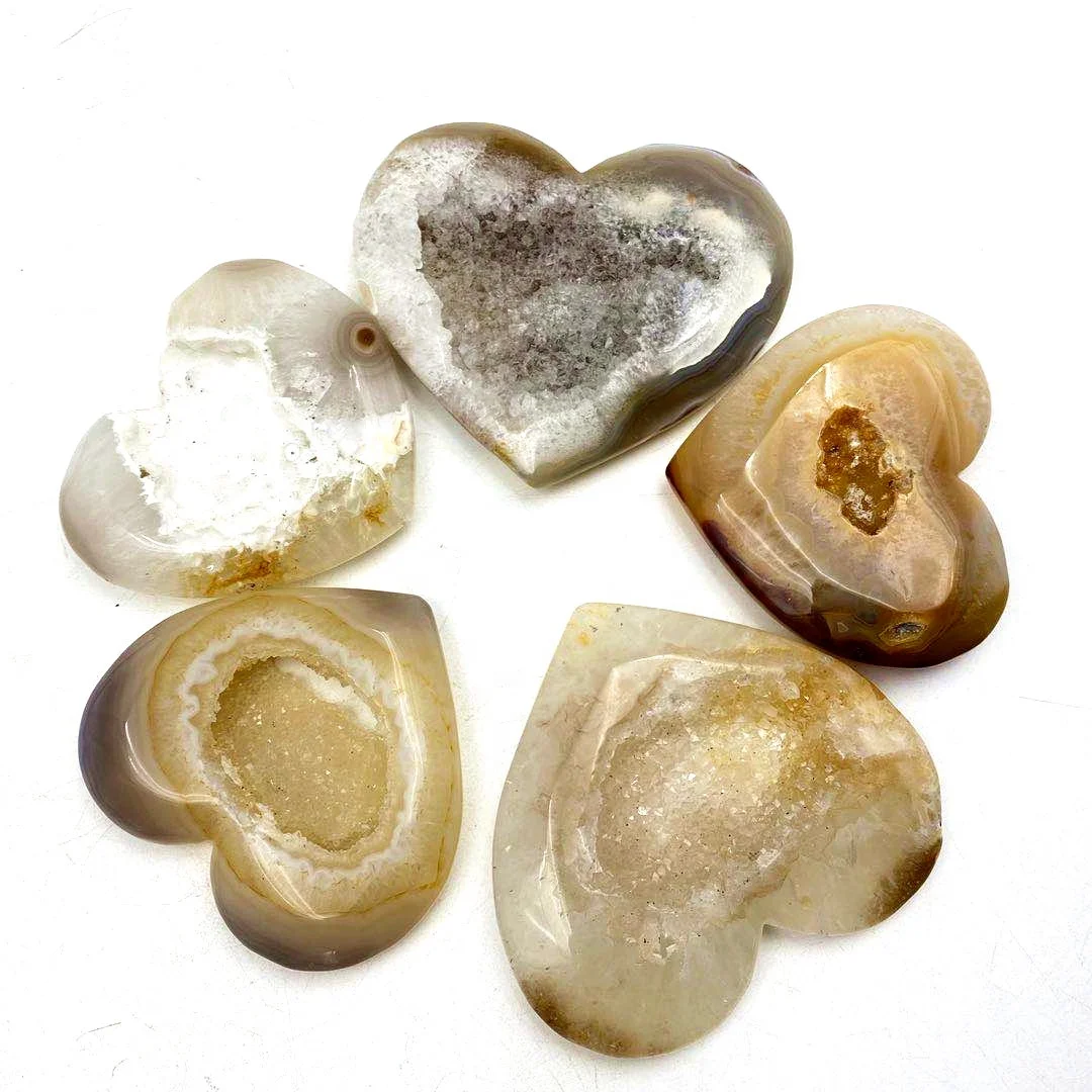 Wholesale Price Hand Carved Folk Crafts Wedding Souvenirs Gifts Healing Natural Druzy Agate Geode Crystal Heart