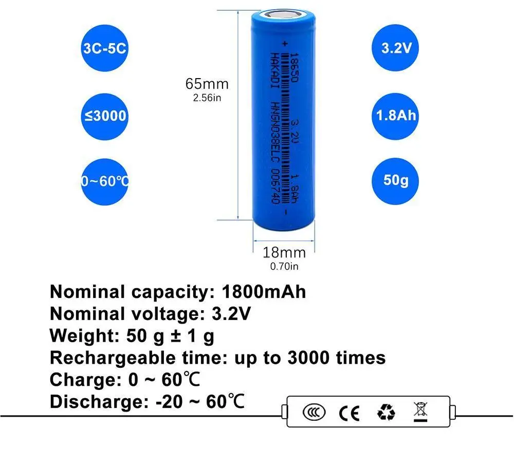 US Stock 3.2v 18650 batteries 1800mAh 2000mAh Rechargeable battery cells for diy Hobbyists