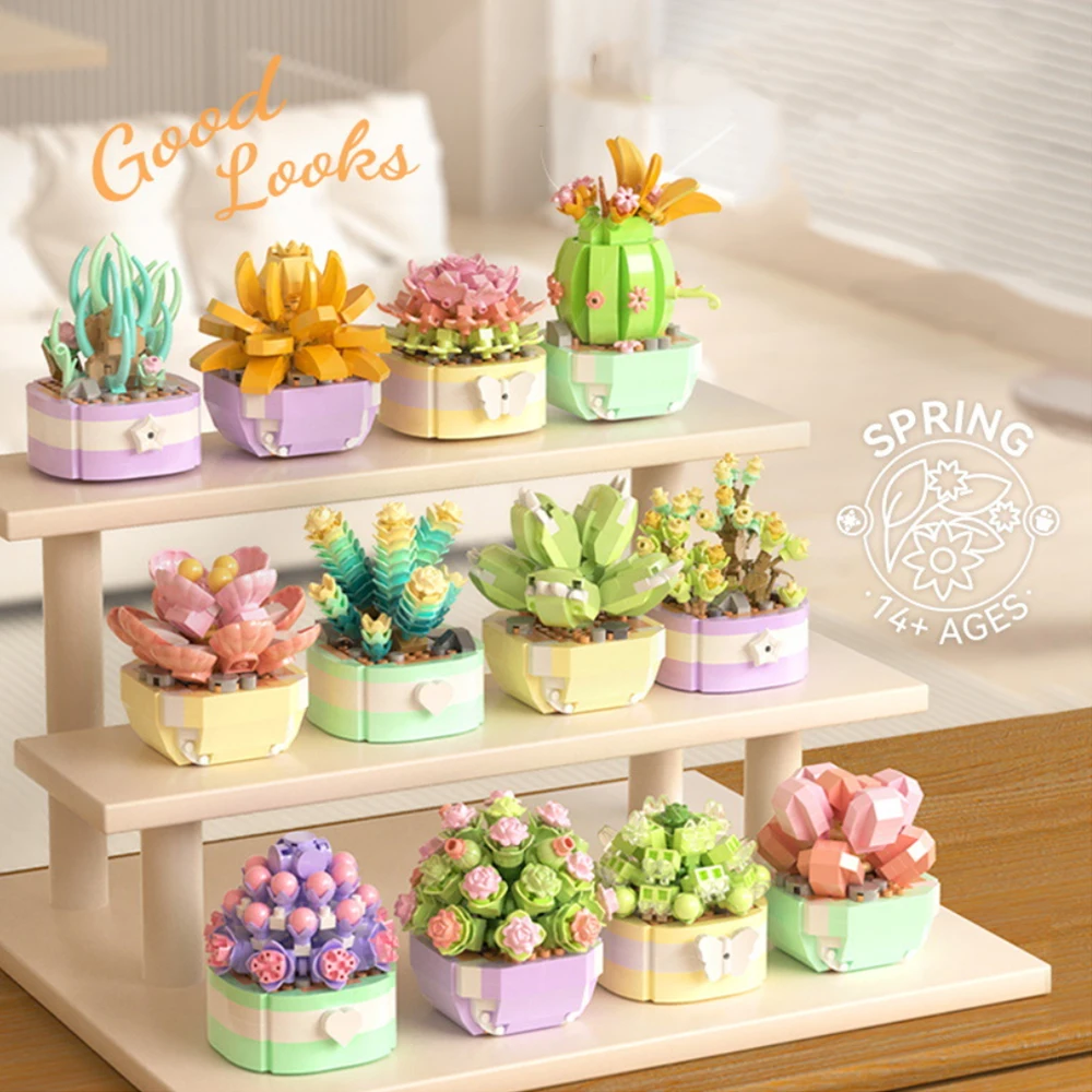 Simulation flower series succulent garden building blocks for children gift wholesale
