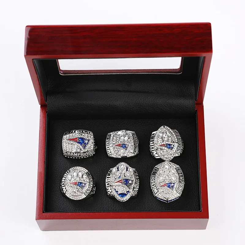 Wholesale Customized New England Patriots 2001 2003 2004 2014 2016 2018 American Football Championship Glitter Ring