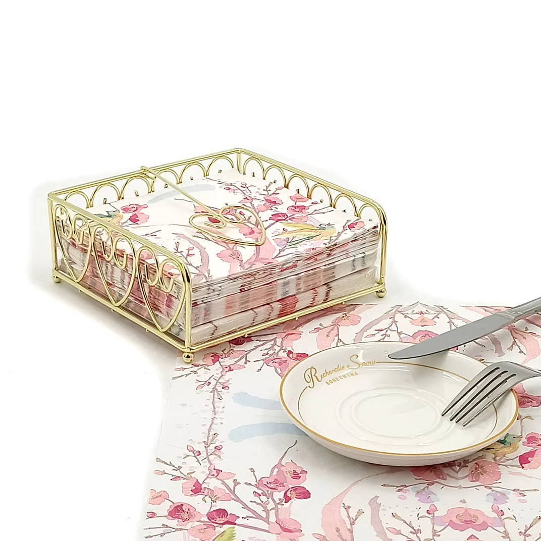 Metal Table Napkin Holder Freestanding Tissue Holder Heart Shape Square Gold Plated Napkin Paper Holder Storage