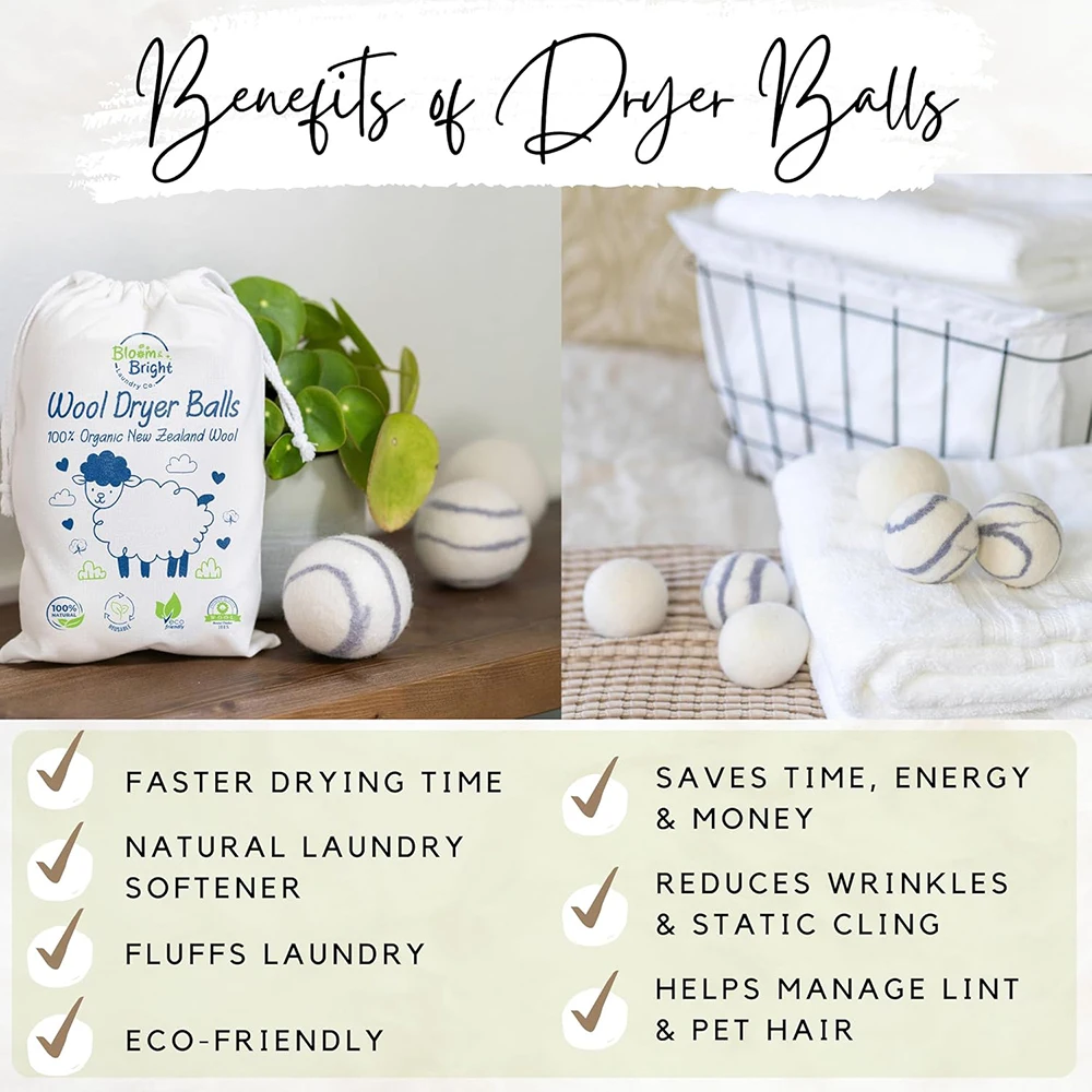 Wool dryer ball 100% wool Tumble Felt Dryer Decoration Wool Ball,6 Pack XL Laundry Balls