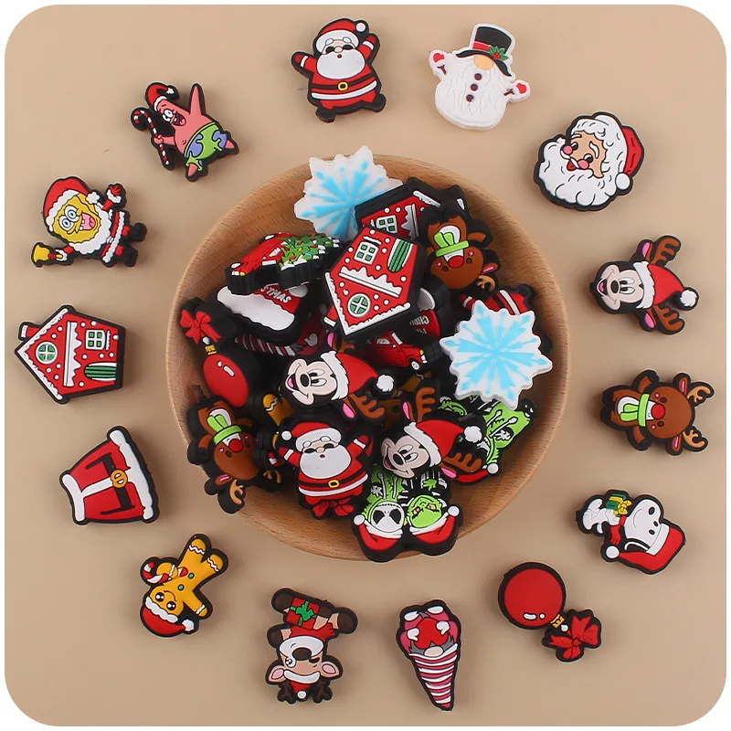 New Arrival Christmas Colorful Pattern Cartoon Focal Printed Loose Ball For Pens Mouse Silicone Beads Print
