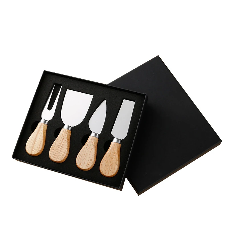 Wholesale Of Solid Wood Handle Cheese Knife Set By Manufacturer, Stainless Steel Cheese Knife Set, Four Piece Pizza Knife Set