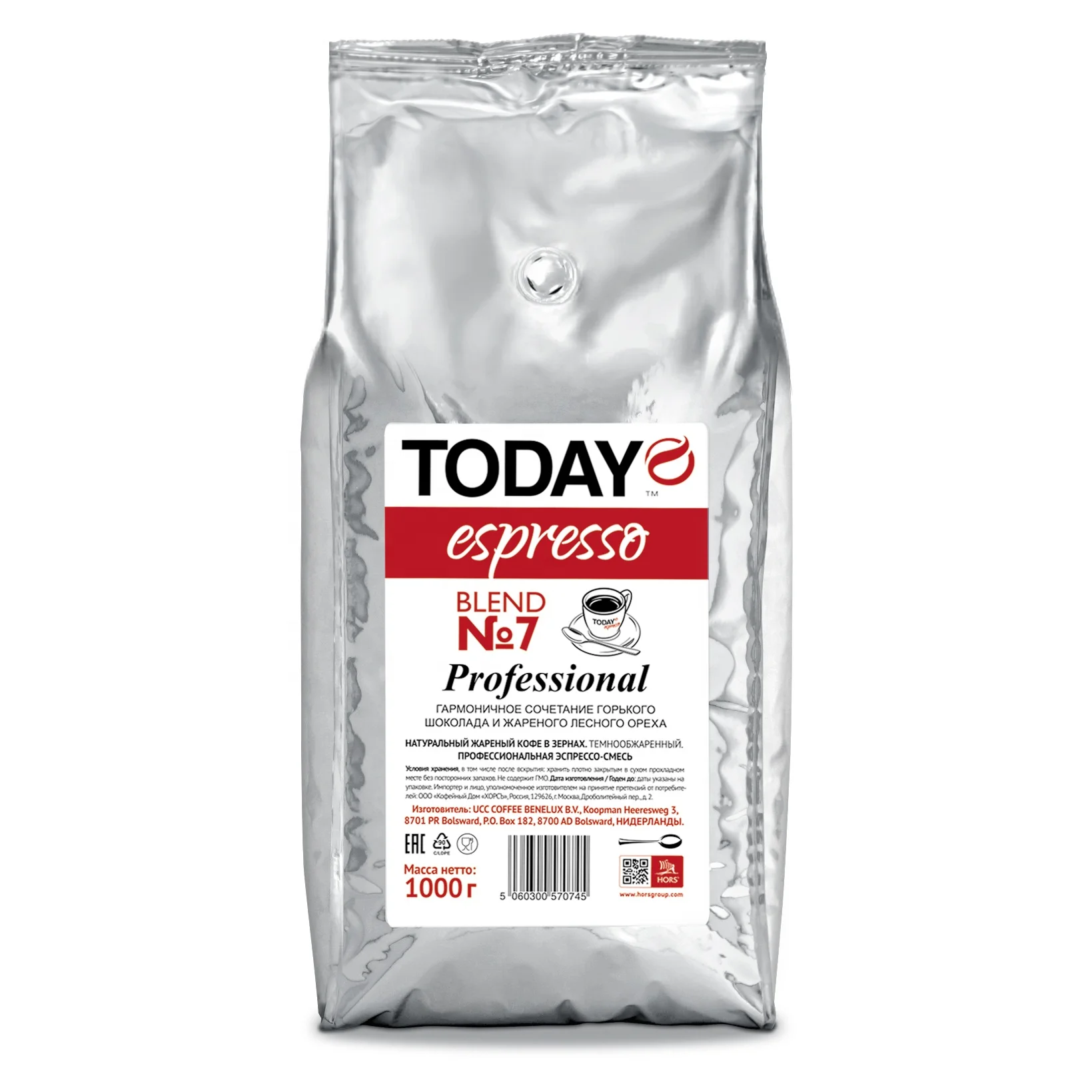 Today Espresso 80/20 Arabica/Robusta Columbian  roasted coffee beans 1 kg pouch for horeca vending