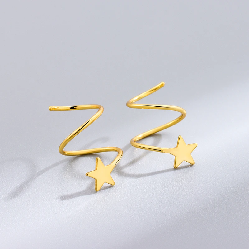 Simple Creative 925 Sterling Silver Star Studs Wrap Earring Women Girls Spiral Helix Ear Studs Cartilage Piercing
