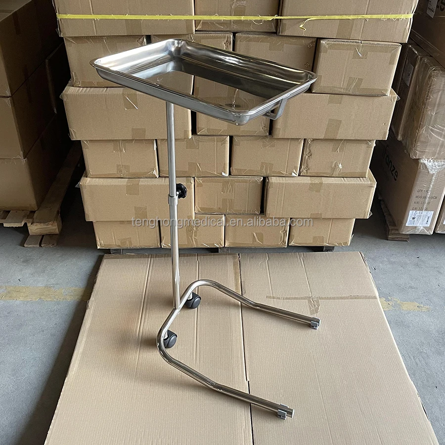 Stainless Steel Metal Extra Large Salon Tray Premium Instrument Table Medical Tray Mayo Stand with Wheels