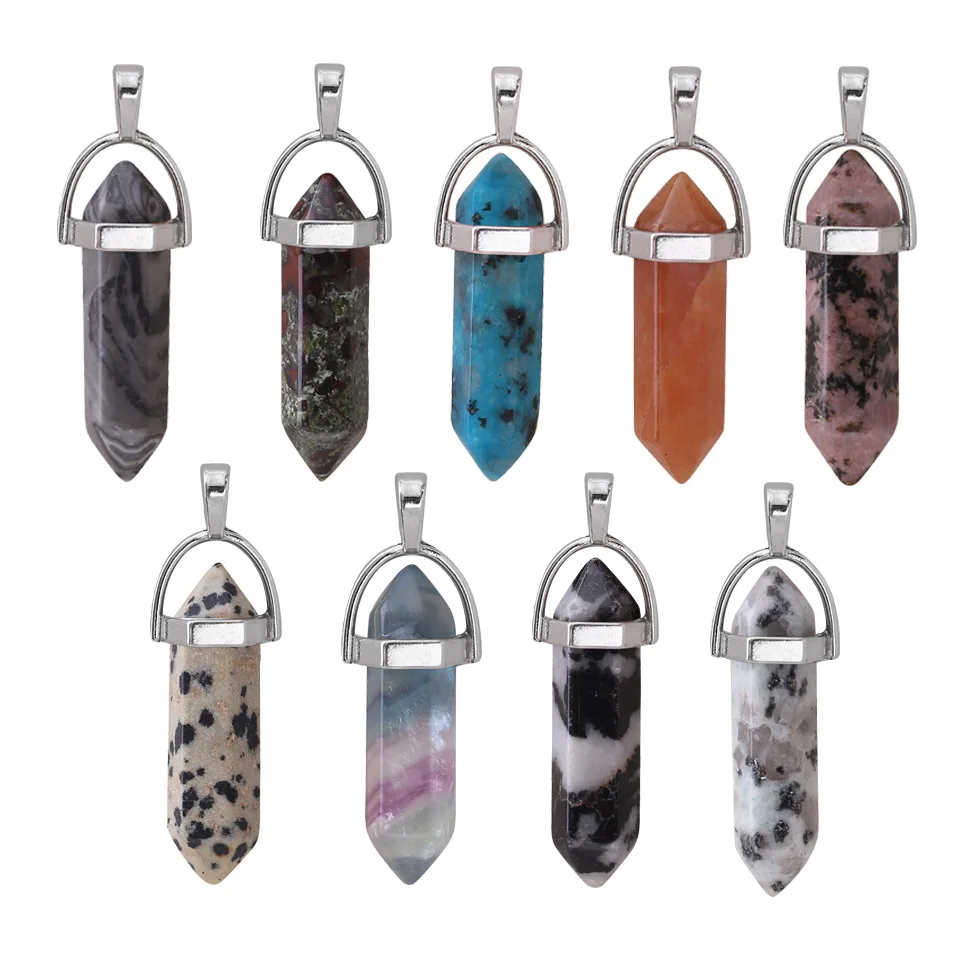 Hexagonal Chakra Pendant Bullet Gemstone Pointed Quartz Crystal Stone Pendants