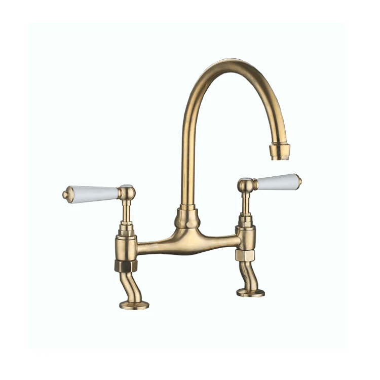 Traditional brass Two handle kitchen mixer taps finished antique gold double handle kitchen taps antique luxury faucet brass tap