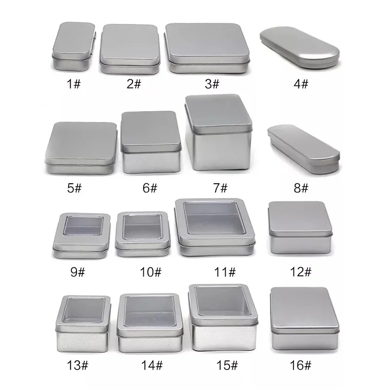 OEM ODM Manufacture Gift Silver Square Hinge Candy Tin Box Packaging Metal Small Wholesale Custom Tins