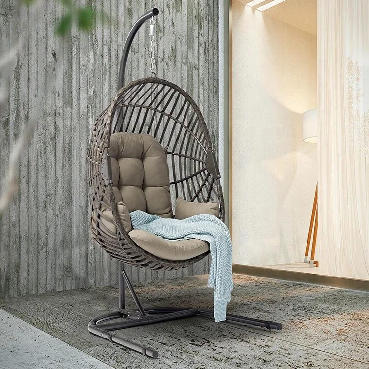 Uland Outdoor Furniture Garden Adult Hanging Egg Swing Chair With Metal Stand Wicker Rattan Outdoor Swing (1600276045741)