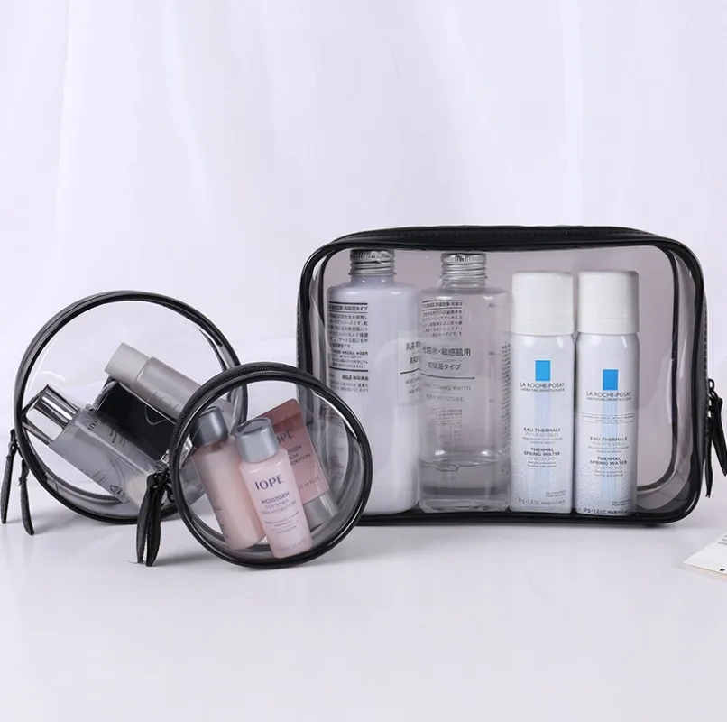 Promotional Custom logo PU transparent Zipper Toiletries Organizer Bag Clear PVC Makeup Cosmetic Bag