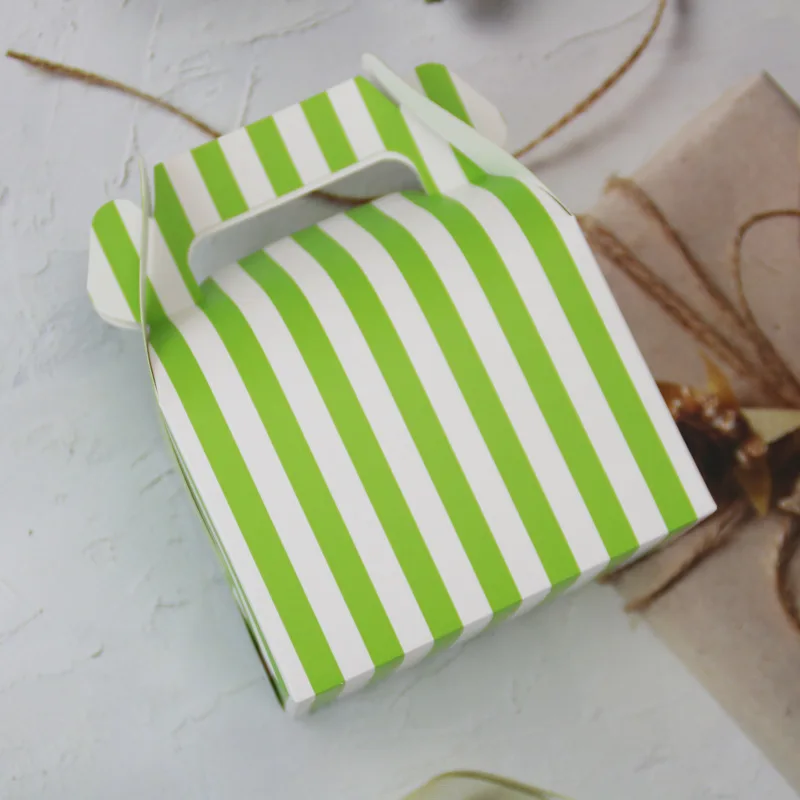 New Design Multi Colors Vertical Stripes Bright Colors Gable Box Portable Tote Paper Candy Cheese Cake Box