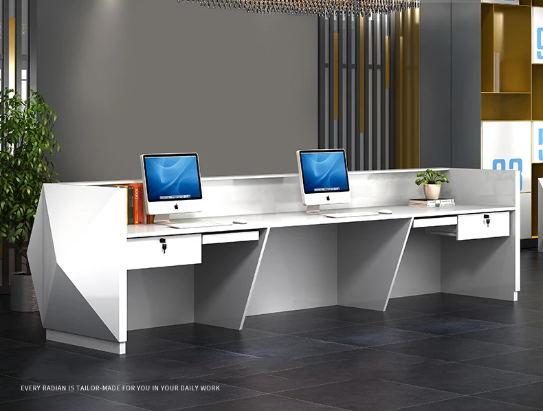 2019 Latest piano baking paint white modern office elegant reception desk
