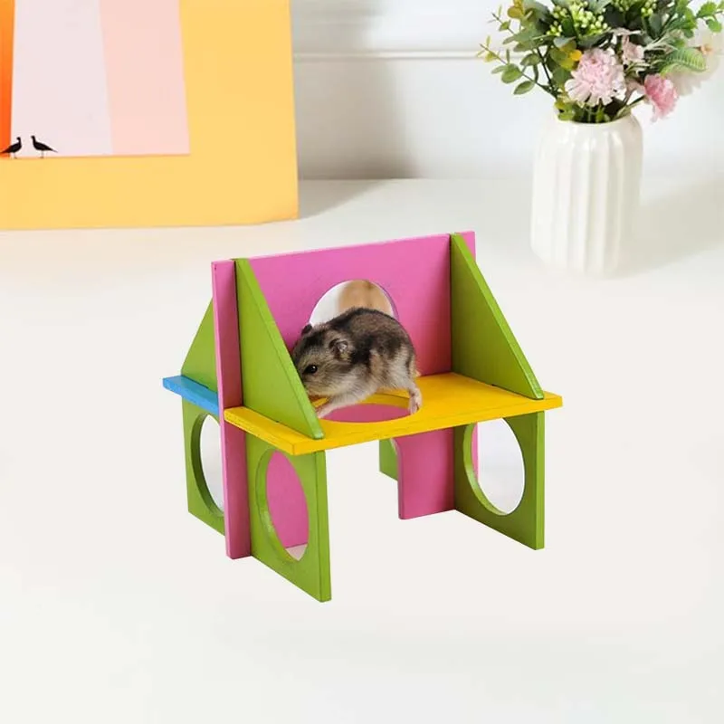 Hamster Wooden Tunnel Toy Exercise House Funny Seesaw Hideaway Grinding Teeth for Chinchilla Gerbil Rat Mouse Guinea Pig Toy