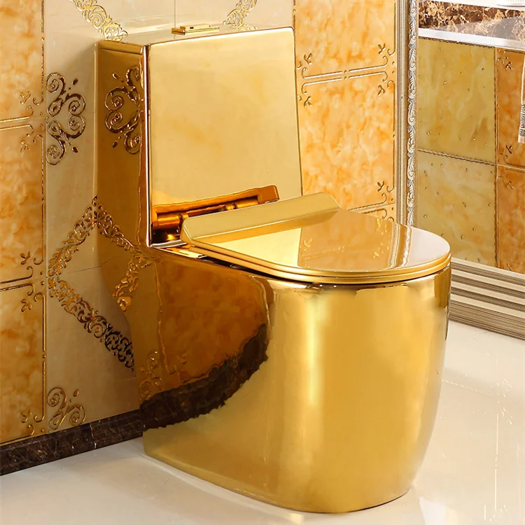 Luxury sanitary ware ceramic S-trap 300mm golden color wc one piece toilet