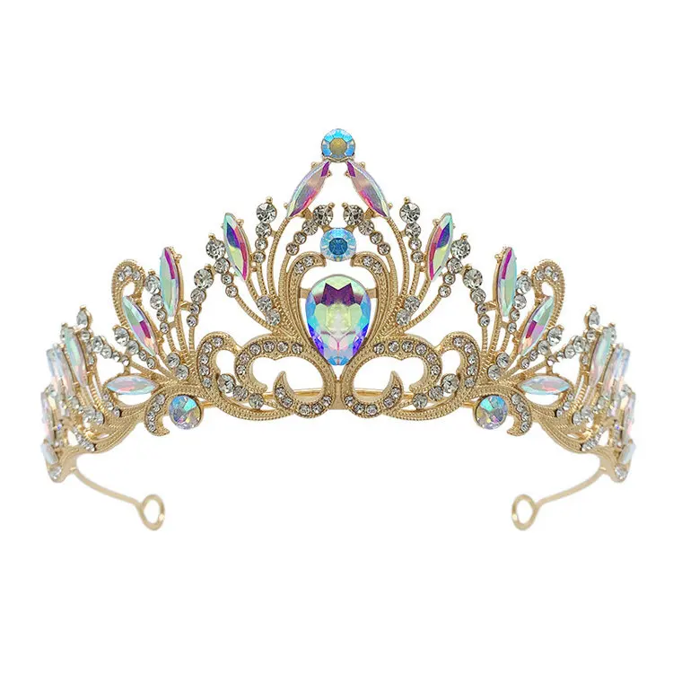 QS European and American bride crown rhinestone headpiece Baroque black retro simple beauty pageant crown wedding accessories