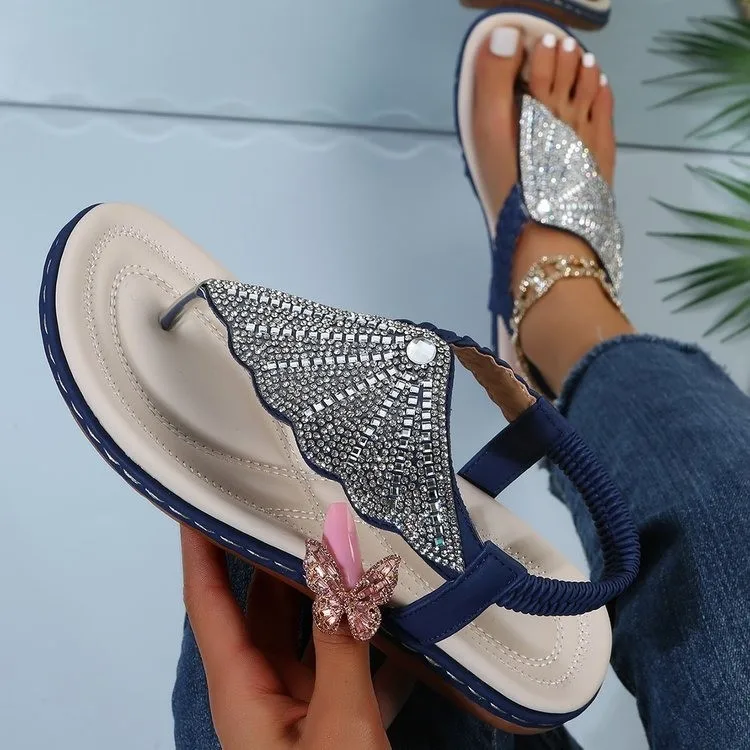 Summer 2023 women rhinestone platform sandals wholesale large size rubber flip flops thong sandal beach slipper