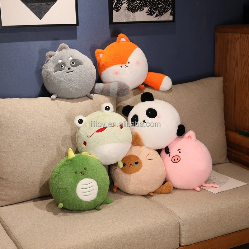 Cute panda fox frog plush pillow cushion soft stuffed round animals plush toy custom stuffed girl toy pillow doll