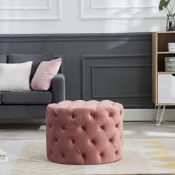 Лидер продаж на Amazon, оптовая продажа, дешевый современный табурет с обивкой, Синяя бархатная ткань, Стеганный круглый пуф, османский стул