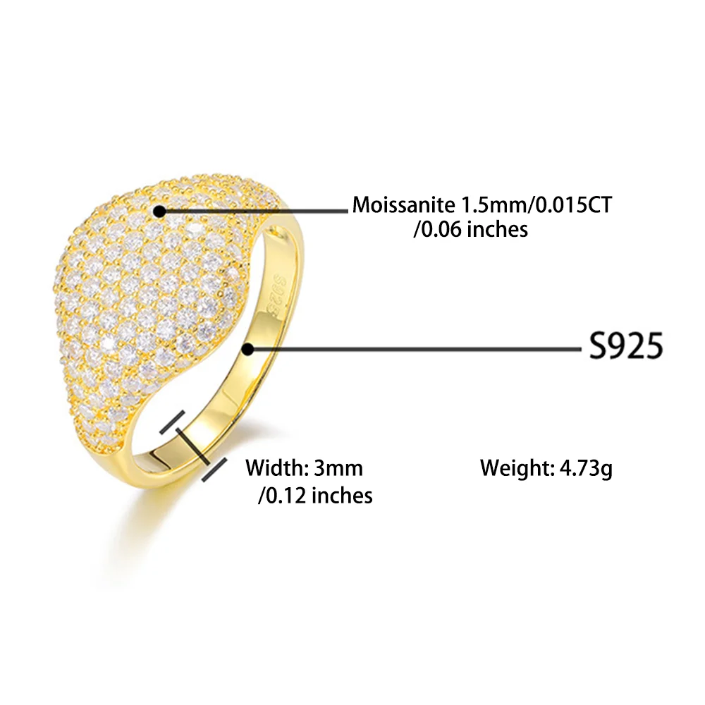 1pc Fashion Ring For Men Inlaid Moissanite Ring 18k Golden Plated Jewelry 925 Sterling Silver Hip Hop Jewelry