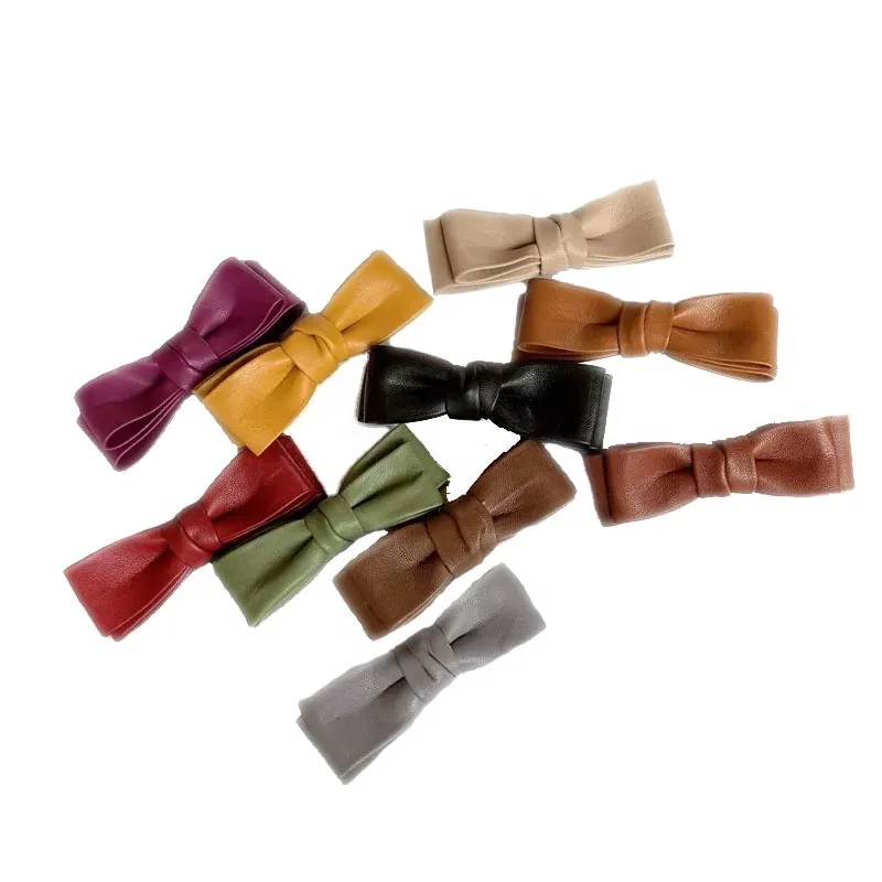 Simple Fall and Winter Faux Leather Pu Hair Bow Hair Pin Double-Layer
