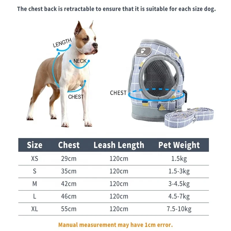 
Breathable Small Dog Pet Harness and Leash Set Puppy Cat Vest Harness Collar For Chihuahua Pug Bulldog Cat arnes perro 