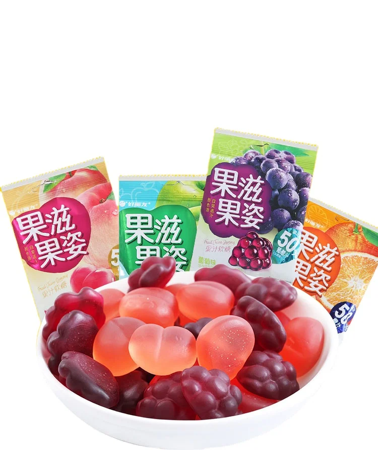 
Haoliyou mix flavor sweet soft jelly gummy candy snacks/Wholesale factory price 60g fruity taste soft chewy candy 