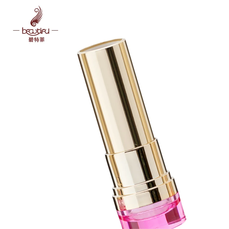 Empty spectaculargold aluminum lipstick case/container/tubes/packaging with a pink base to display color of lipstick