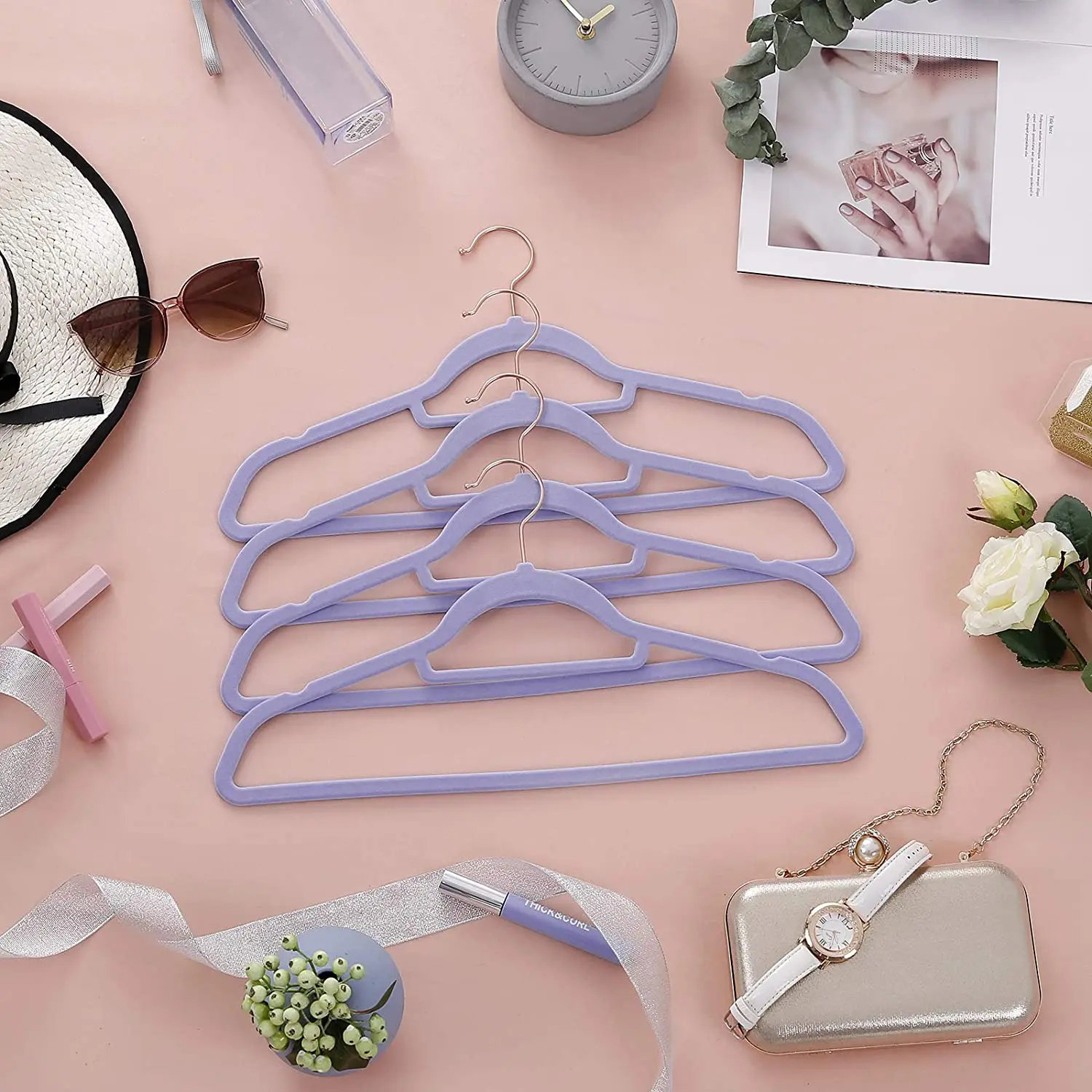 Fashion Flocked hangers with tie bar multi nonslip clothes hanger sturdy durable for clothes
