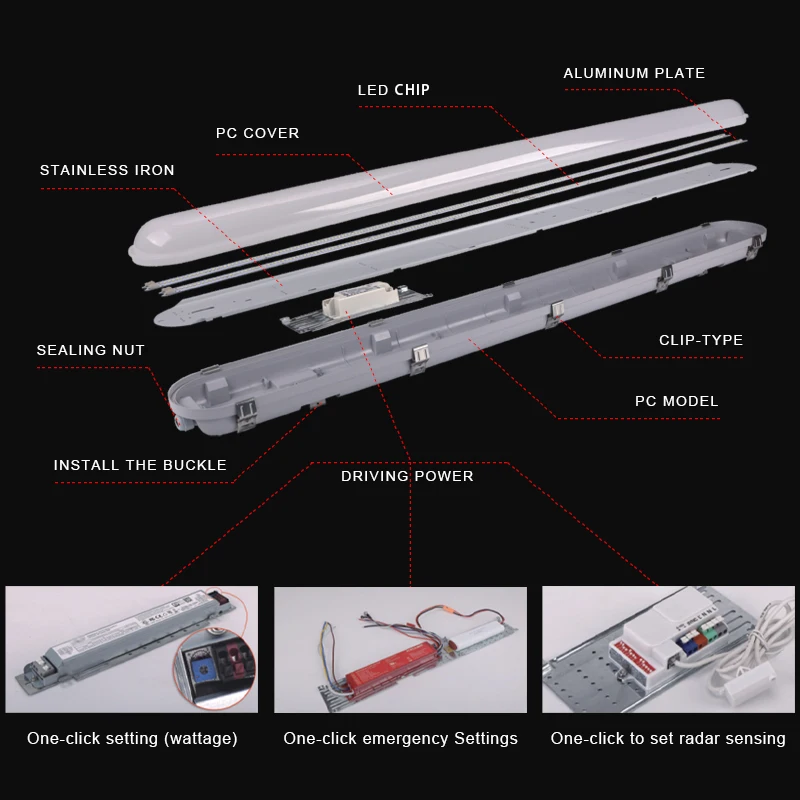 Subway Garage LED vapor tight fixture 2ft 4ft 5ft 6ft 20w 40w 60w 80w led tri proof light Ip65 Tri-Proof Led Tube Light