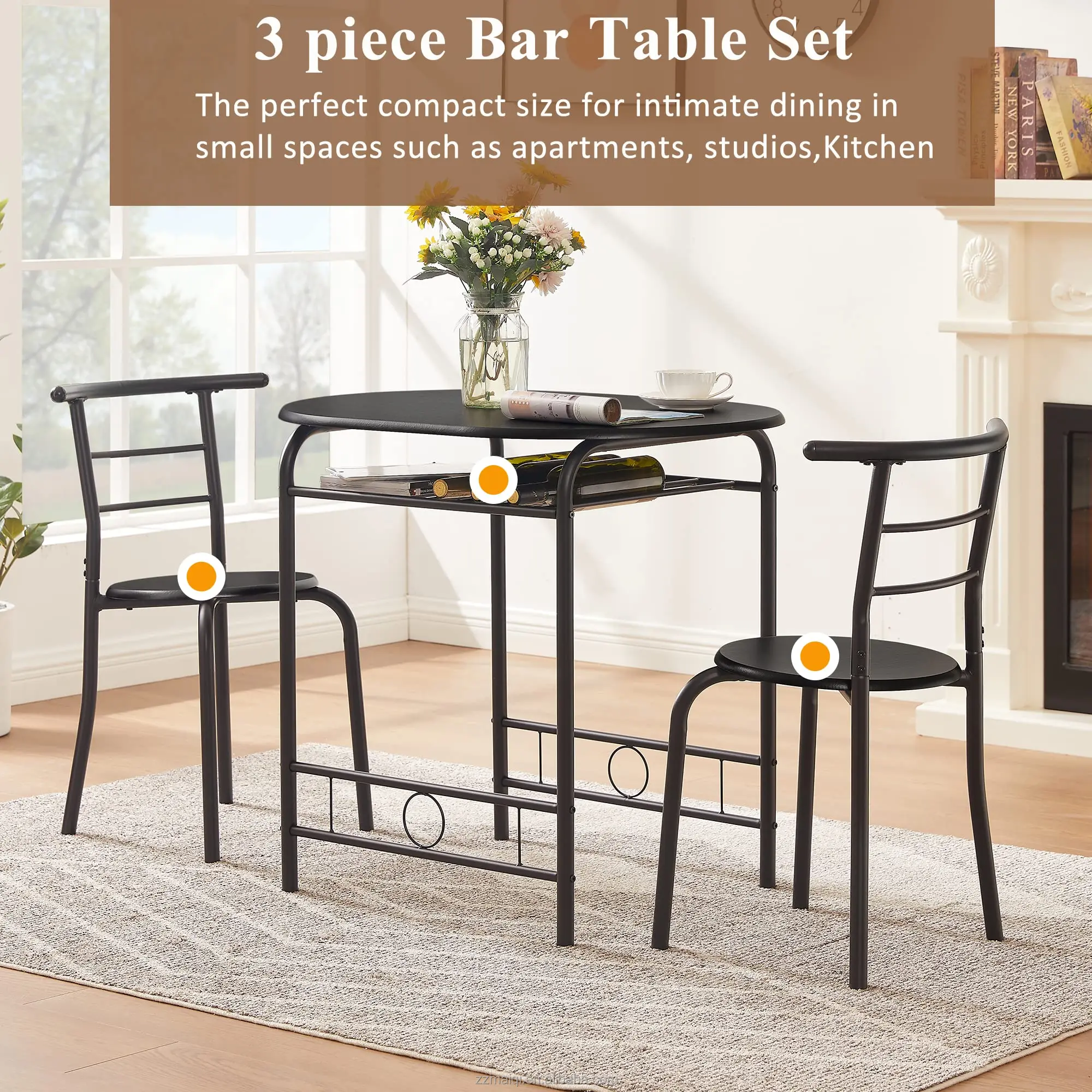 Space-saving Home Bar Three Pieces Dinning Table And Chairs Set Dining Room Furniture