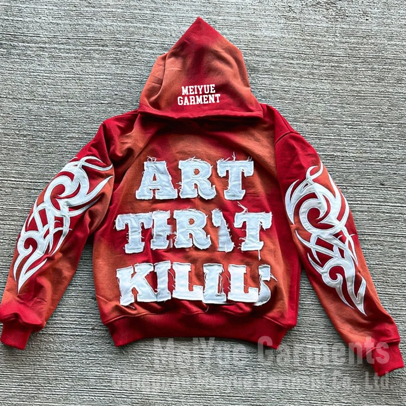 Custom Embroidery Patches Distressed Hoodies 100% Cotton French Terry Hoodie Acid Wash Vintage Jogging Hoodie And Sweatpants Set