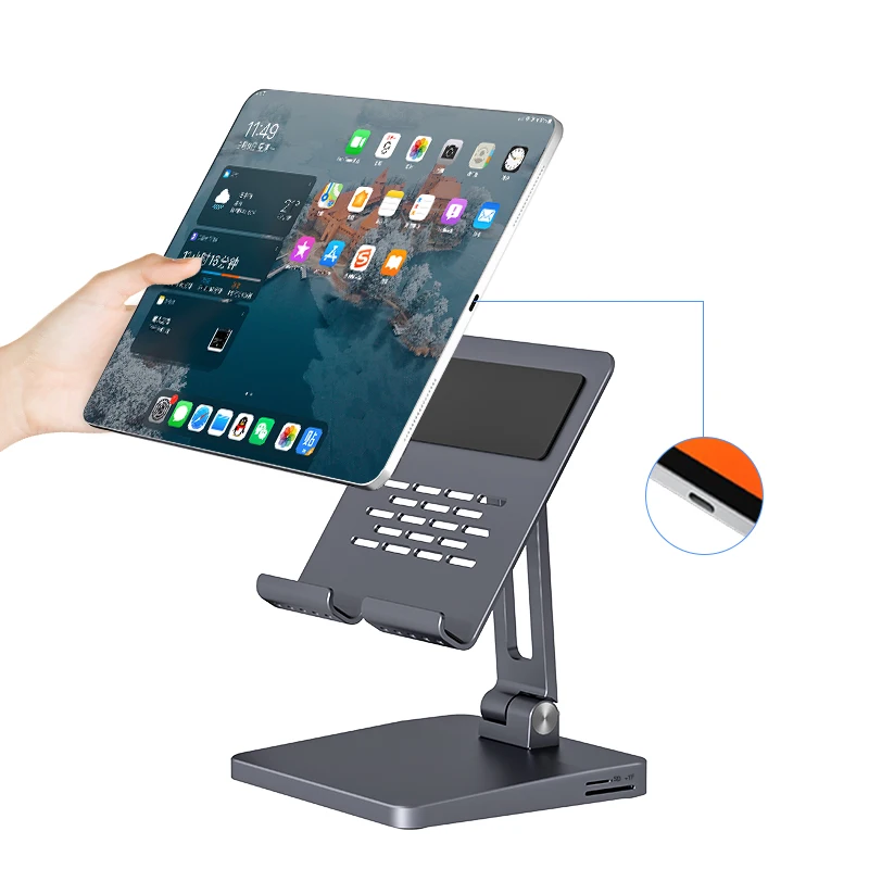 7 in 1 Multiport portable foldable phone holder adapt for aluminum adjustable laptop stand with usb hub