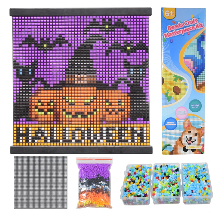 New design halloween topics kids diy mesh canvas wall painting perler beads without ironing fusion 5mm fuse beads