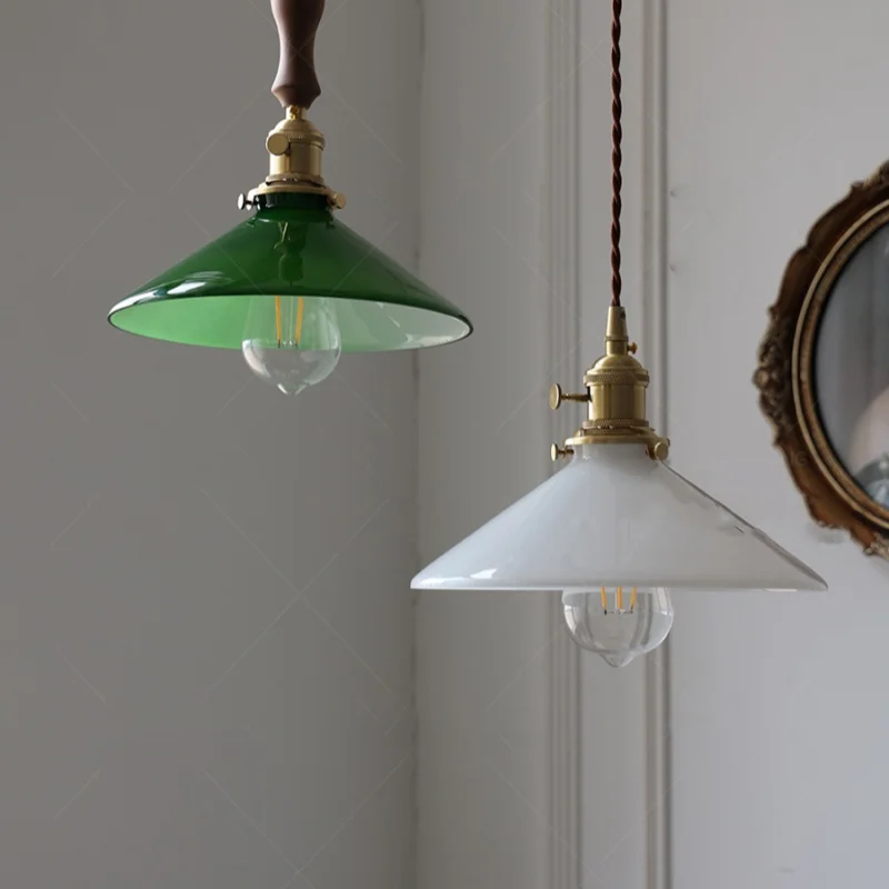 Zongxin Retro green white glass chandelier American Japanese cafe Tea room Dining room Bedroom small umbrella chandelier E27