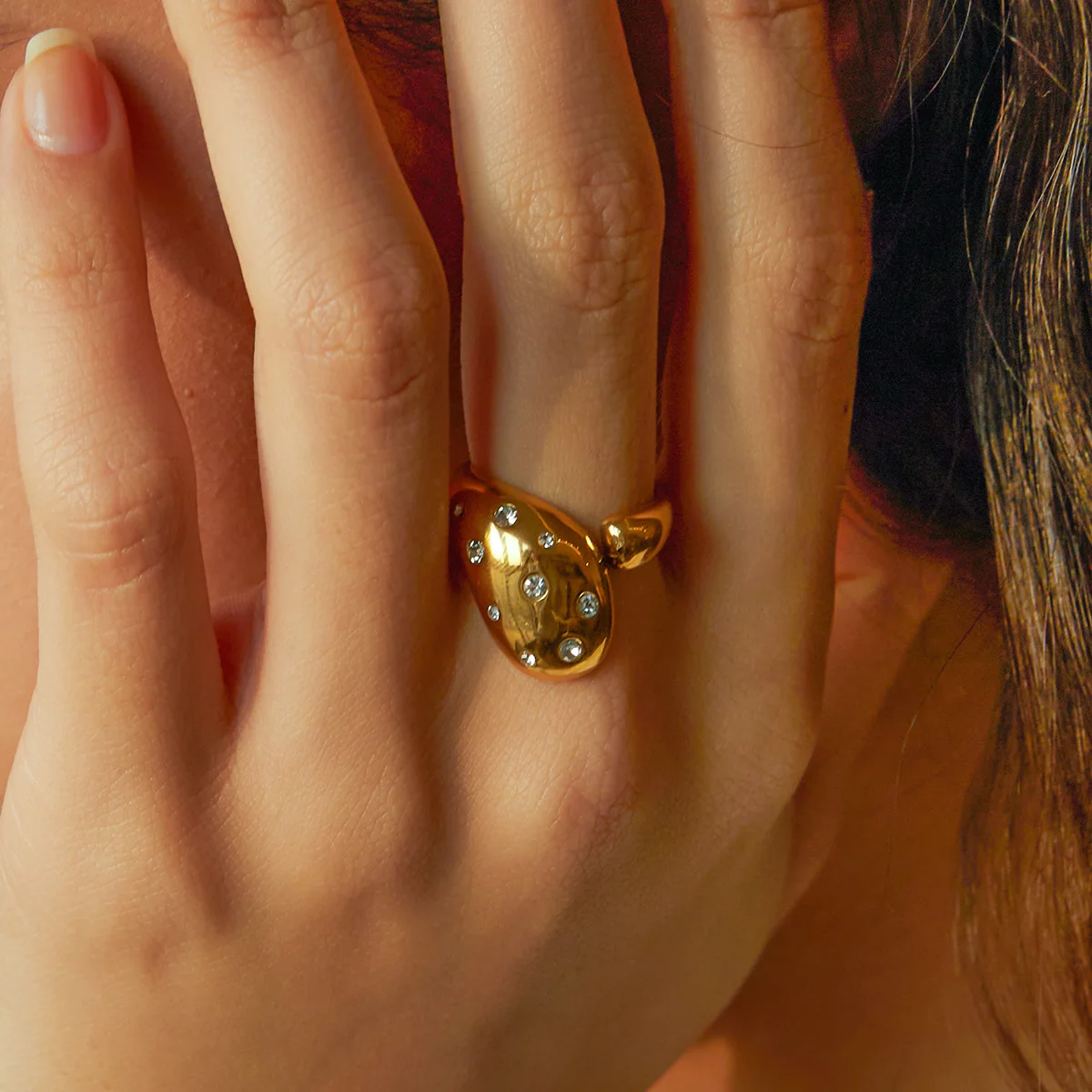 Luxury Fashion 18K Gold Colorful Open Ring Stainless Steel Gemstone Cocktail Jewelry Rings With Diamonds