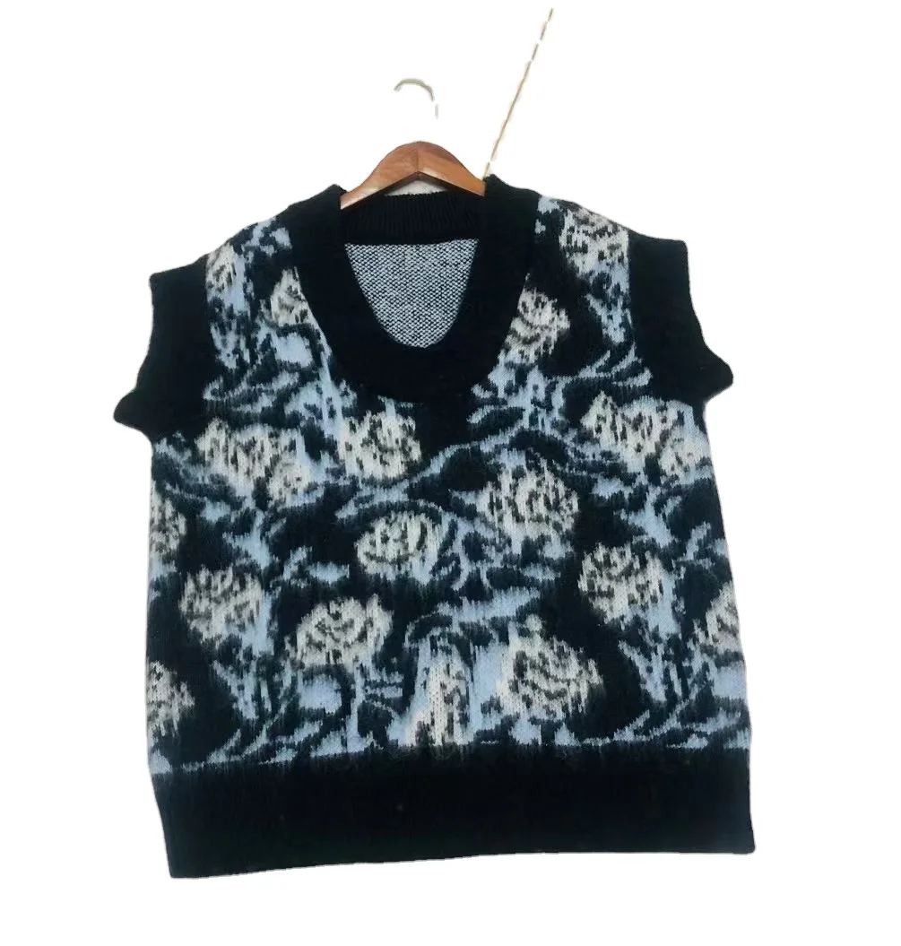 Оптовая продажа, Осенний мохеровый жаккардовый женский модный вязаный свитер, жилет для женщин