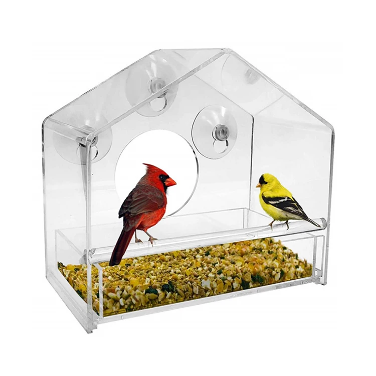 Factory Customized Clear Acrylic Roof Design Wild Bird Feeder with Divider