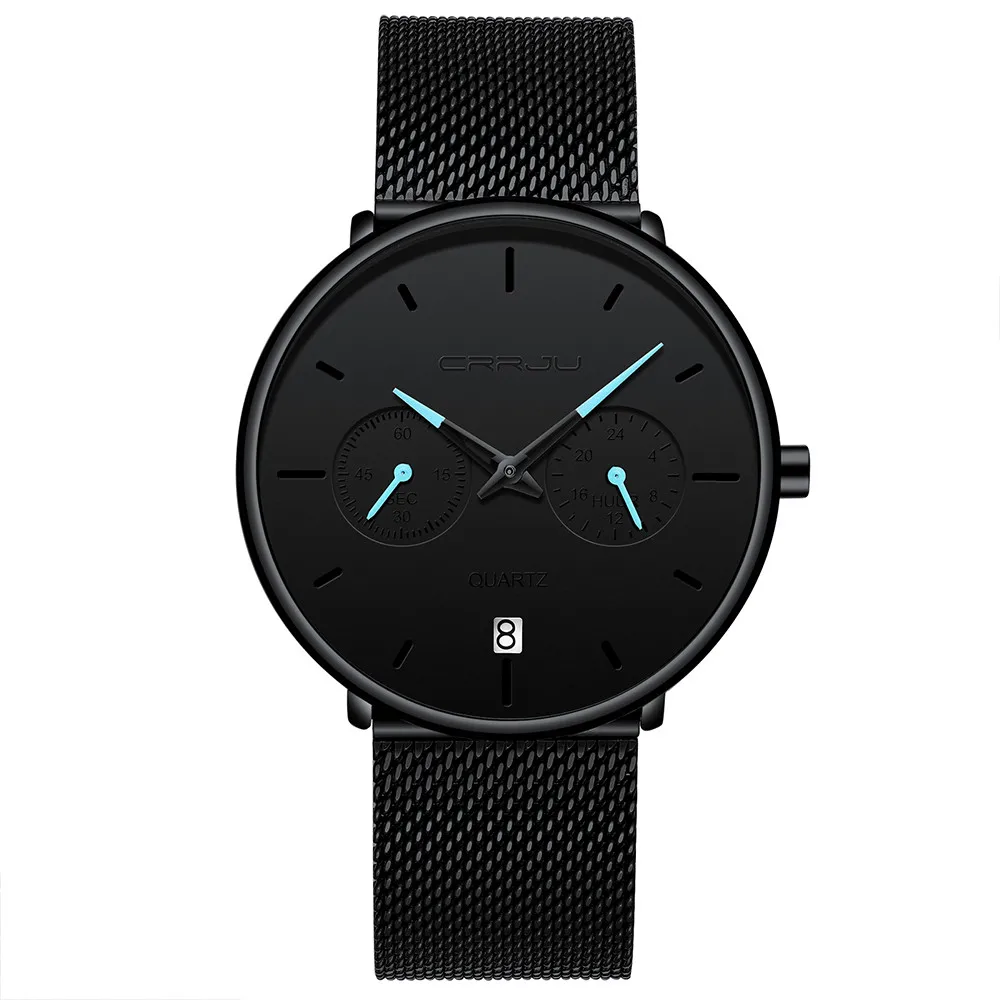 Hot Sale Crrju 2162 Stainless Steel Quartz Watch of Men Auto Date Saat Quartz Wrist Watches