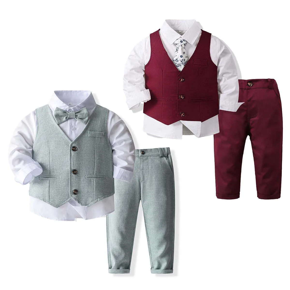 Quality Long Sleeve Shirt Tops+Button Up Waistcoat+Pants 3Pcs Toddler Baby Boys Gentleman Formal Suit KBLS-039