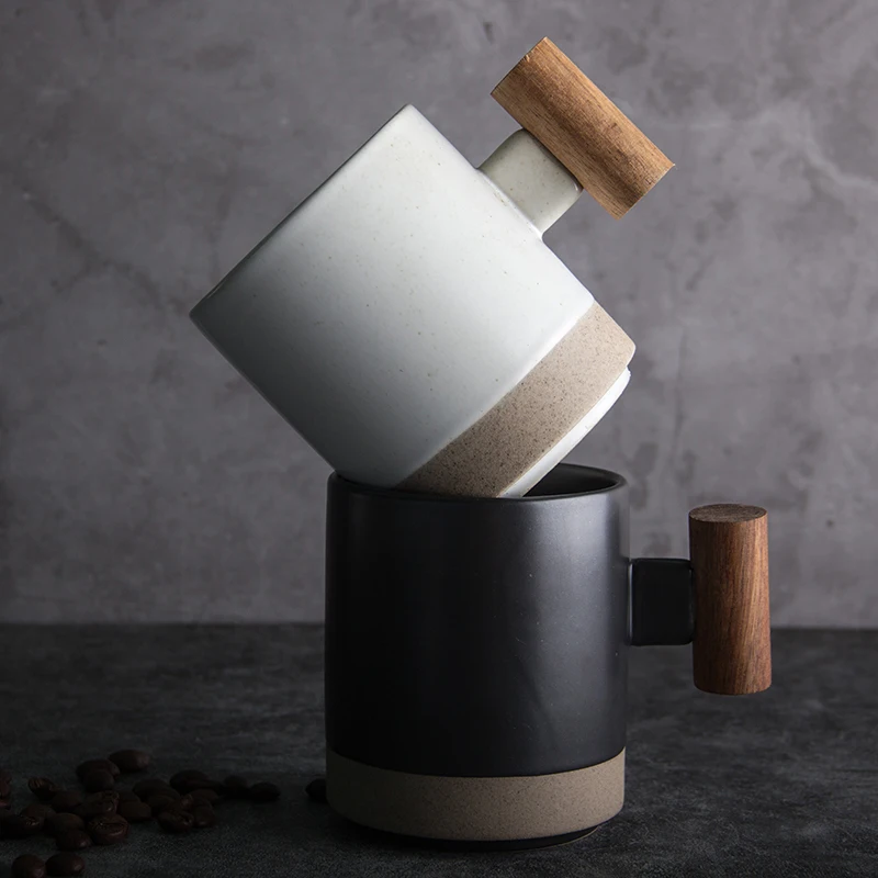 Cafe\Hotel Ceramic Custom Logo Gift Coffee Mug Cup With Wooden Handle For Business Gift