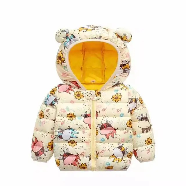 Autumn and winter new design cartoon print children quilted jacket cotton coat baby cute ears coat kids down coat