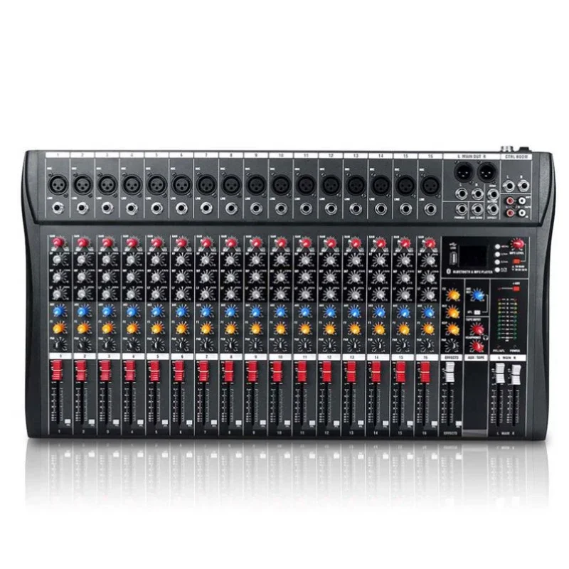 Professional 16 Channel Microphone Line Mixer Audio Sound Card Mixer with USB Bluetooth Sound System Stage Studio DJ Controller